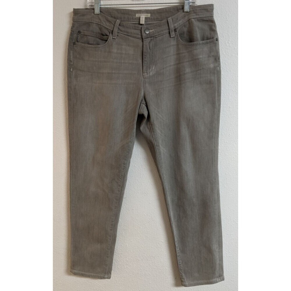 EILEEN FISHER Organic Cotton/Spandex Gray Wash Straight Leg Slim Jeans 12